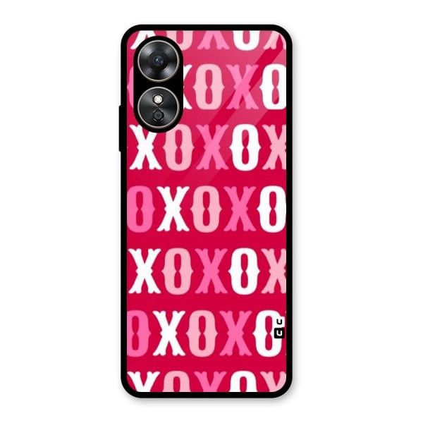 Pink White Xoxo Glass Back Case for Oppo A17