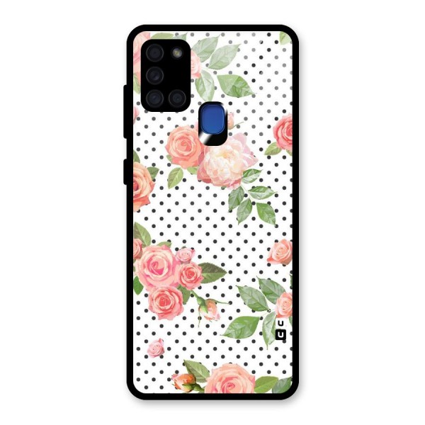 Polka Bloom White Glass Back Case for Galaxy A21s