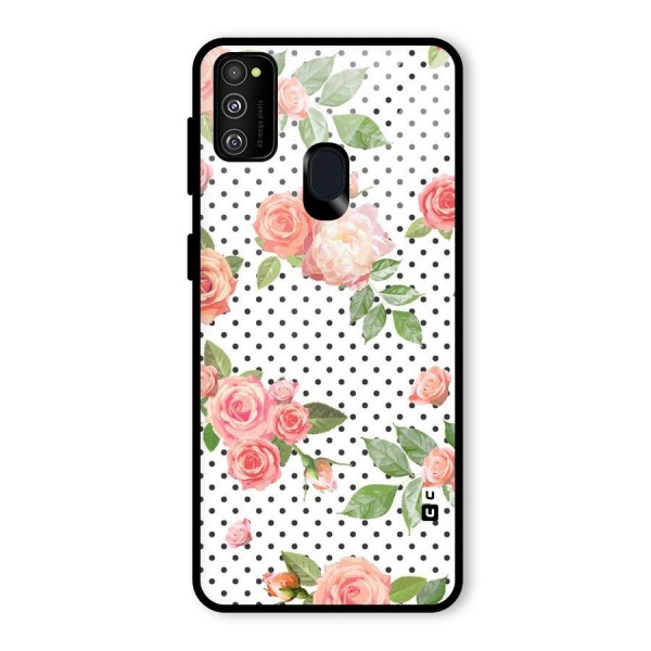 Polka Bloom White Glass Back Case for Galaxy M21