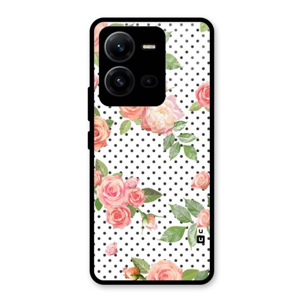 Polka Bloom White Glass Back Case for Vivo V25