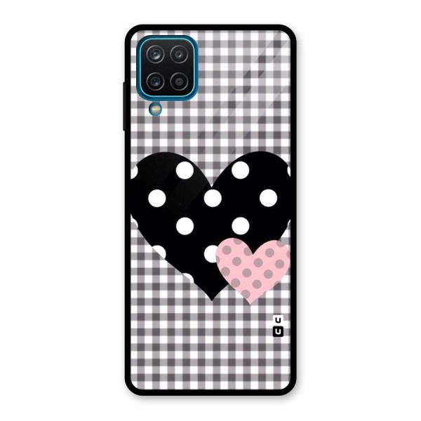 Polka Check Hearts Glass Back Case for Galaxy A12