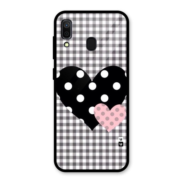 Polka Check Hearts Glass Back Case for Galaxy A30