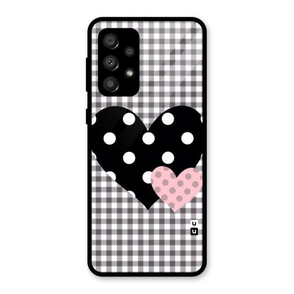 Polka Check Hearts Glass Back Case for Galaxy A32