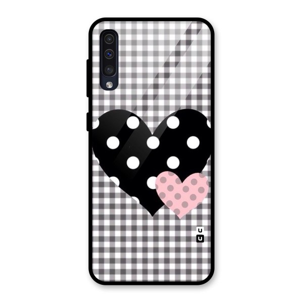 Polka Check Hearts Glass Back Case for Galaxy A50s