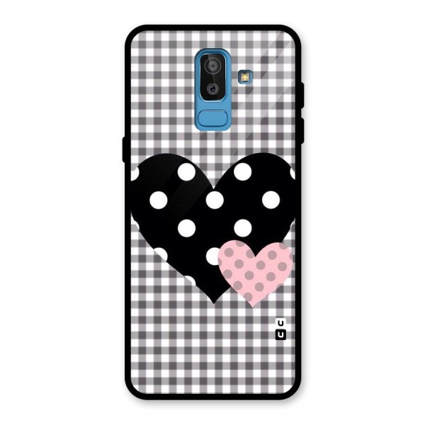 Polka Check Hearts Glass Back Case for Galaxy J8