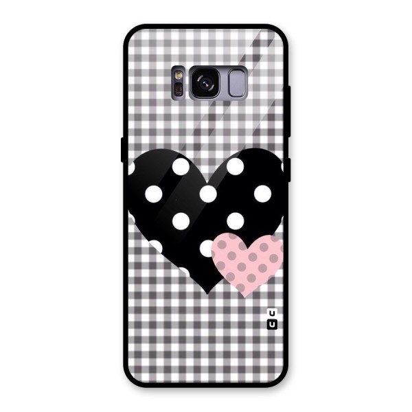 Polka Check Hearts Glass Back Case for Galaxy S8