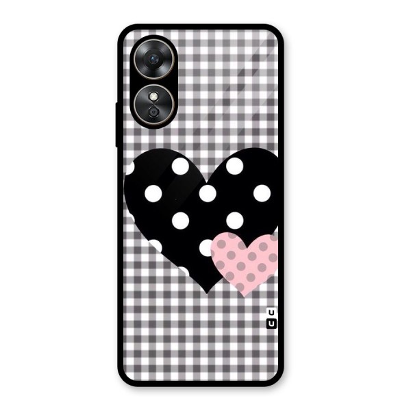 Polka Check Hearts Glass Back Case for Oppo A17