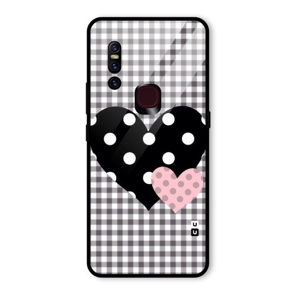 Polka Check Hearts Glass Back Case for Vivo V15