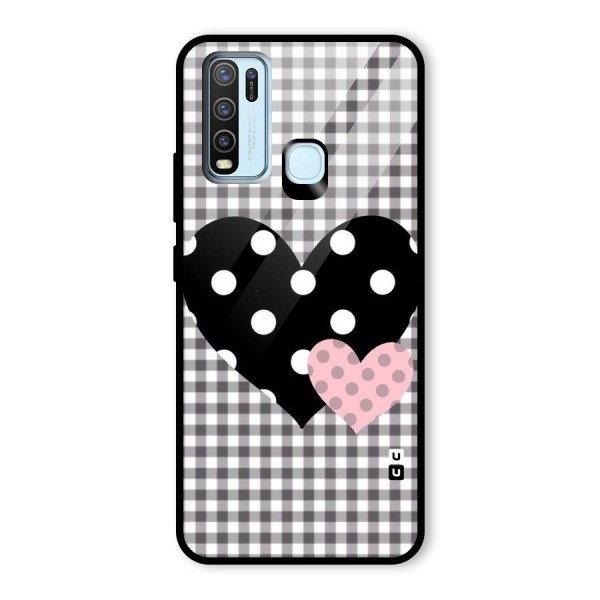 Polka Check Hearts Glass Back Case for Vivo Y30