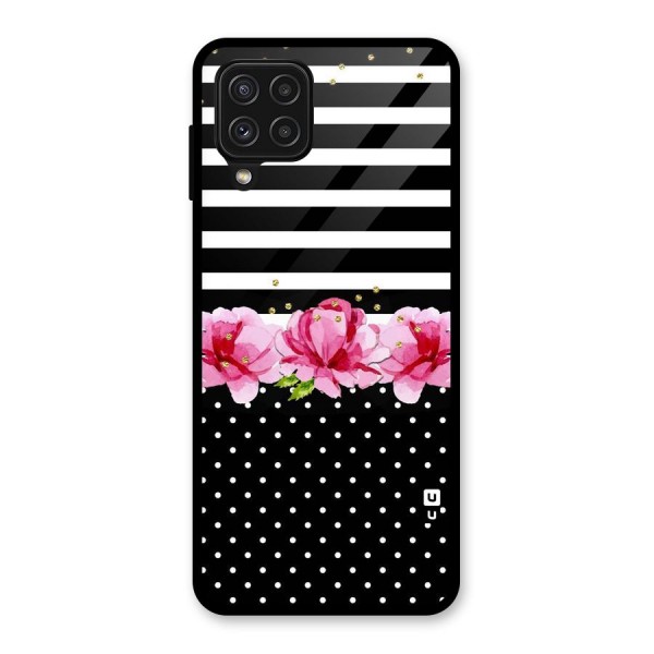 Polka Floral Stripes Glass Back Case for Galaxy A22 4G