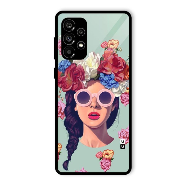 Pretty Girl Florals Illustration Art Glass Back Case for Galaxy A73 5G