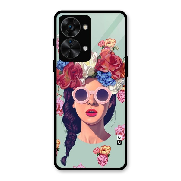 Pretty Girl Florals Illustration Art Glass Back Case for OnePlus Nord 2T