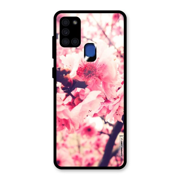 Pretty Pink Flowers Glass Back Case for Galaxy A21s