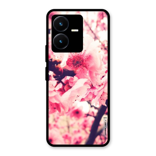 Pretty Pink Flowers Glass Back Case for Vivo Y22