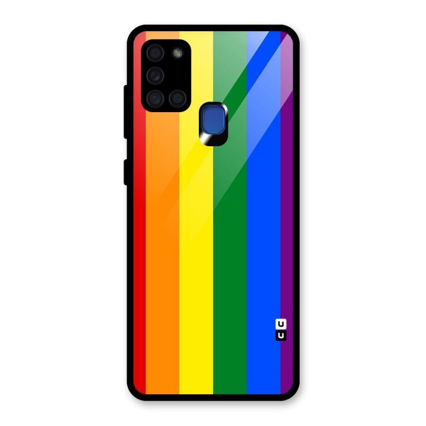 Pride Rainbow Stripes Glass Back Case for Galaxy A21s