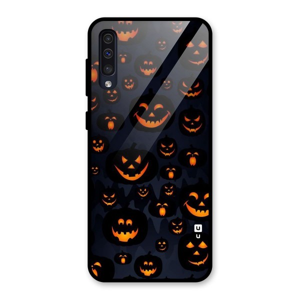 Pumpkin Smile Pattern Glass Back Case for Galaxy A50s