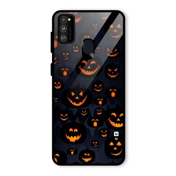 Pumpkin Smile Pattern Glass Back Case for Galaxy M21