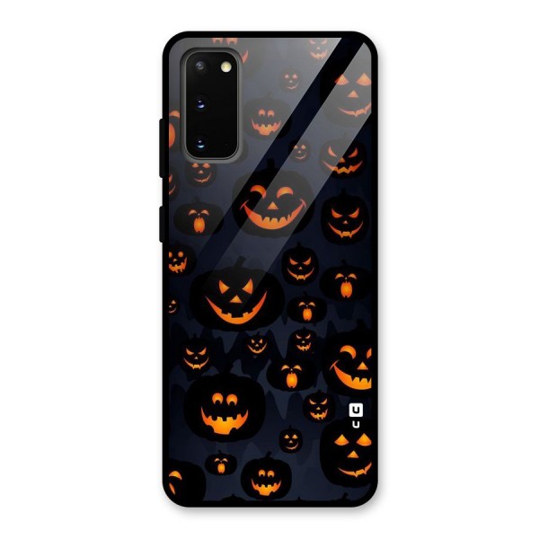 Pumpkin Smile Pattern Glass Back Case for Galaxy S20