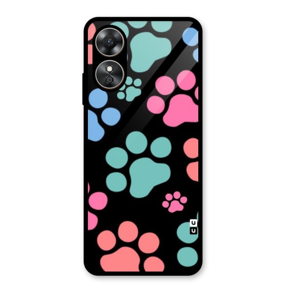 Puppy Paws Glass Back Case for Oppo A17