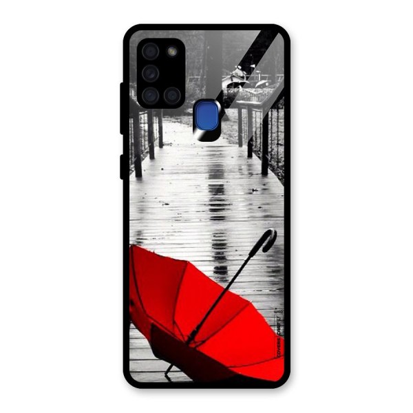 Rainy Red Umbrella Glass Back Case for Galaxy A21s