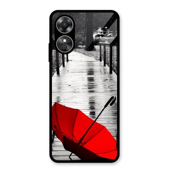 Rainy Red Umbrella Glass Back Case for Oppo A17