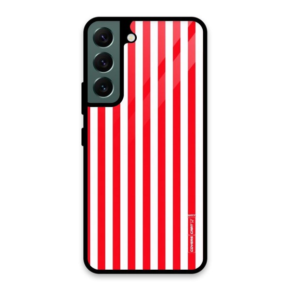 Red And White Straight Stripes Glass Back Case for Galaxy S22 5G