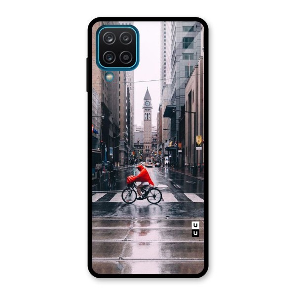 Red Bicycle Street Glass Back Case for Galaxy A12