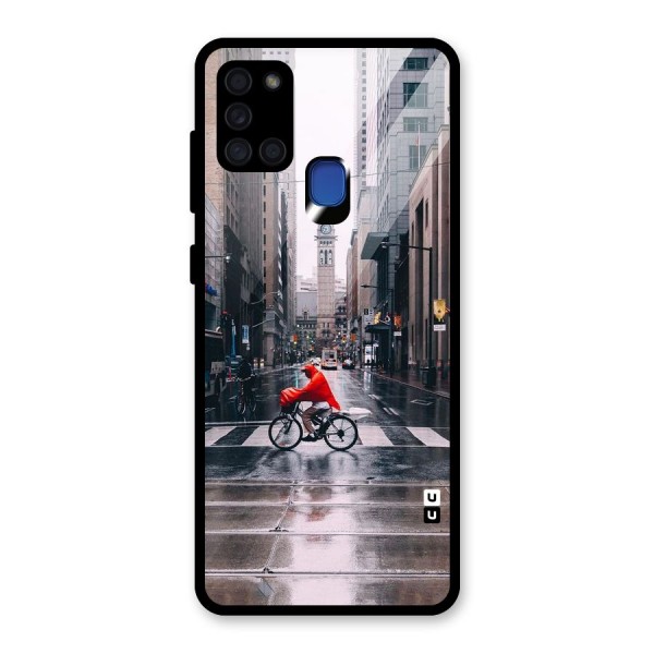 Red Bicycle Street Glass Back Case for Galaxy A21s