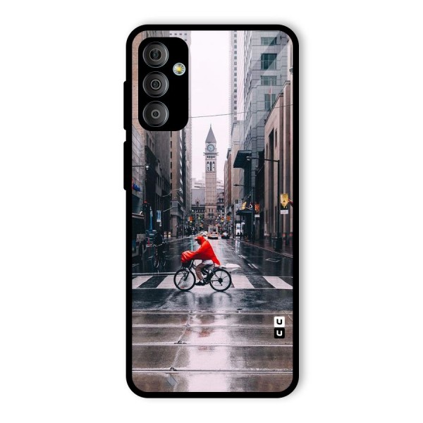 Red Bicycle Street Glass Back Case for Galaxy F23