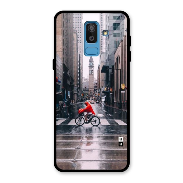 Red Bicycle Street Glass Back Case for Galaxy J8