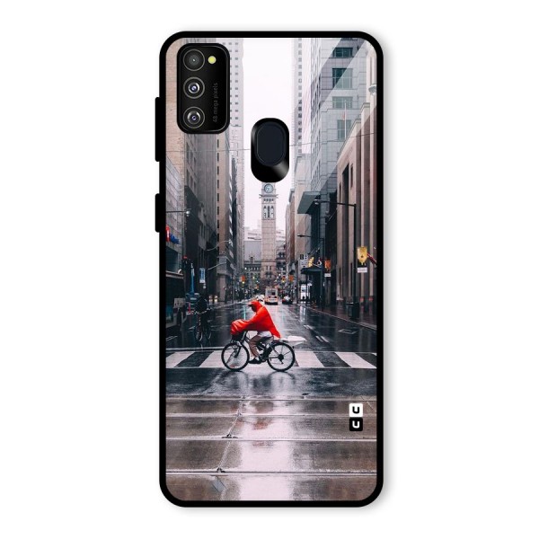 Red Bicycle Street Glass Back Case for Galaxy M21