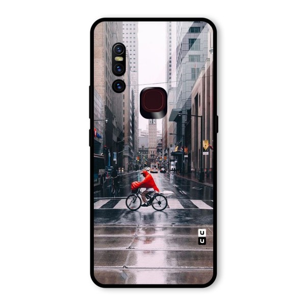 Red Bicycle Street Glass Back Case for Vivo V15