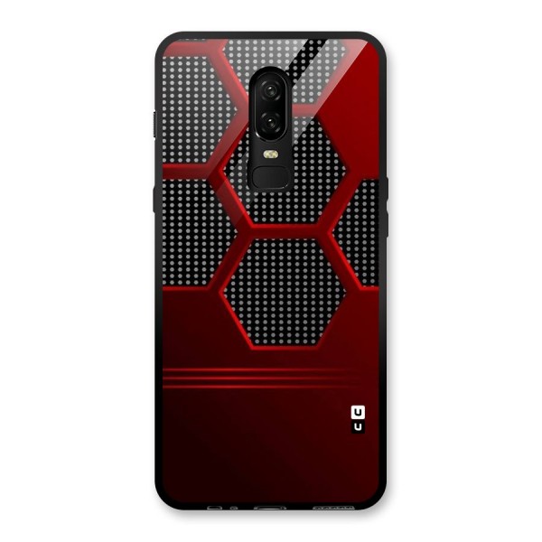 Red Black Hexagons Glass Back Case for OnePlus 6