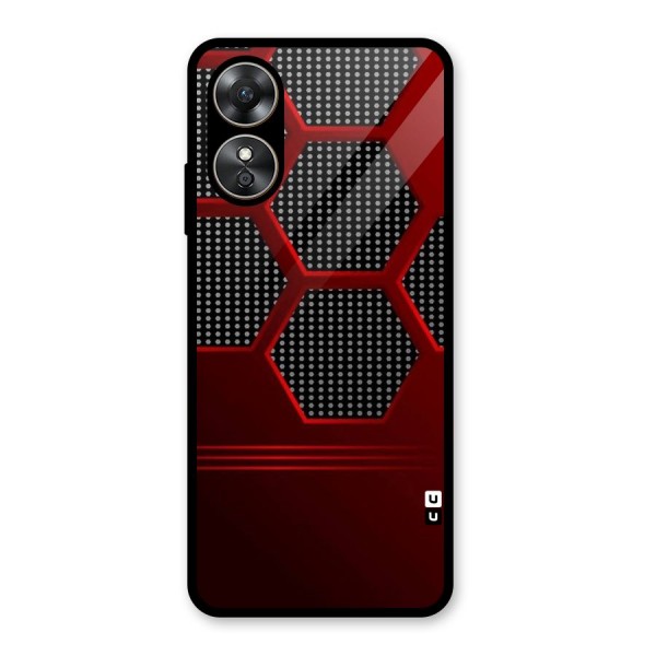 Red Black Hexagons Glass Back Case for Oppo A17