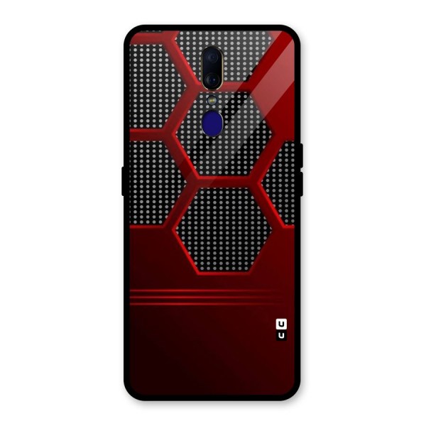 Red Black Hexagons Glass Back Case for Oppo F11