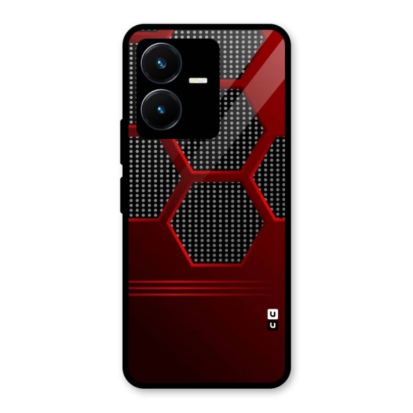 Red Black Hexagons Glass Back Case for Vivo Y22