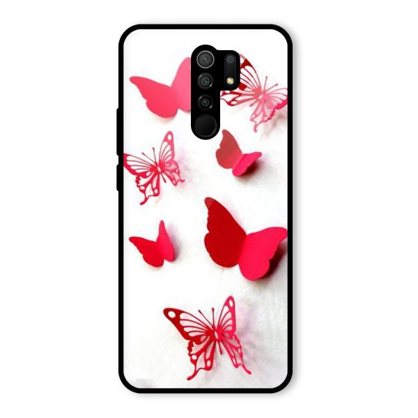 Red Butterflies Glass Back Case for Redmi 9 Prime