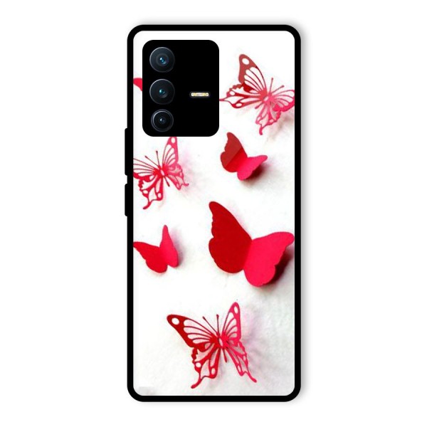 Red Butterflies Glass Back Case for Vivo V23 Pro