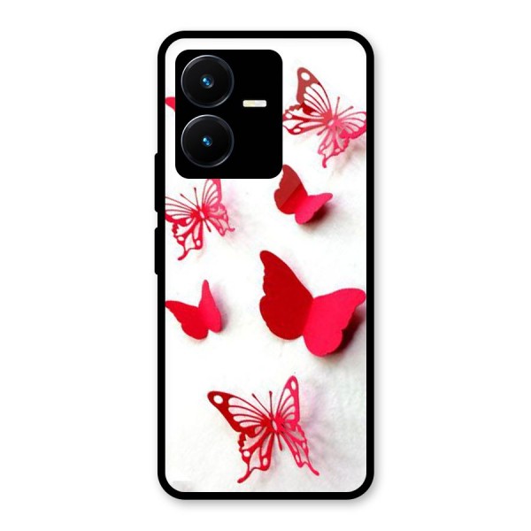 Red Butterflies Glass Back Case for Vivo Y22