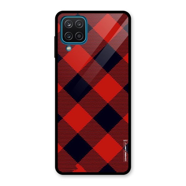 Red Diagonal Check Glass Back Case for Galaxy A12