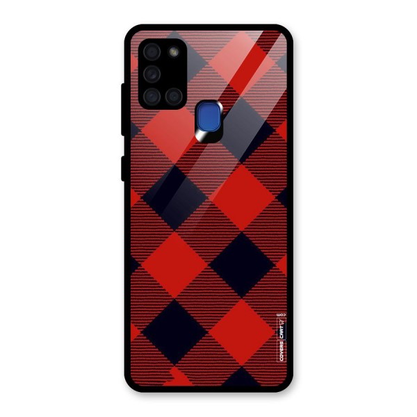 Red Diagonal Check Glass Back Case for Galaxy A21s