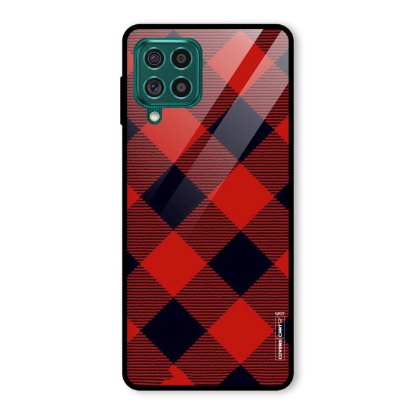 Red Diagonal Check Glass Back Case for Galaxy F62