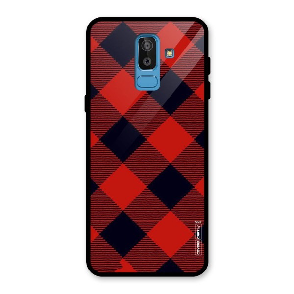 Red Diagonal Check Glass Back Case for Galaxy J8