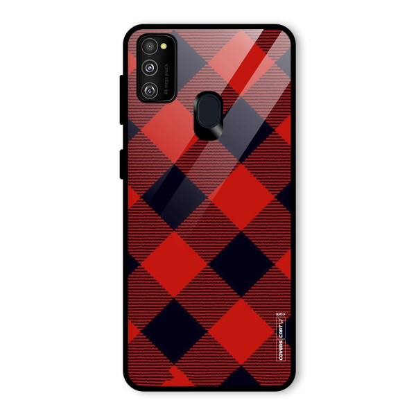 Red Diagonal Check Glass Back Case for Galaxy M21