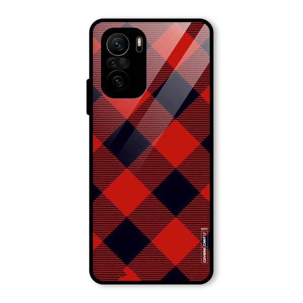 Red Diagonal Check Glass Back Case for Mi 11x