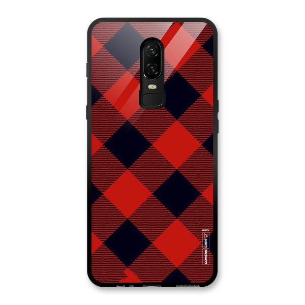 Red Diagonal Check Glass Back Case for OnePlus 6