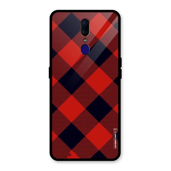 Red Diagonal Check Glass Back Case for Oppo F11