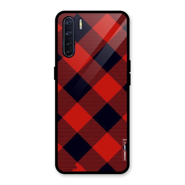 Red Diagonal Check Glass Back Case for Oppo F15