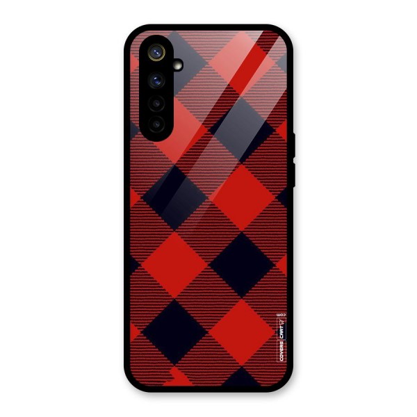 Red Diagonal Check Glass Back Case for Realme 6