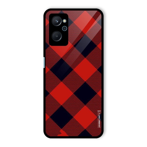 Red Diagonal Check Glass Back Case for Realme 9i